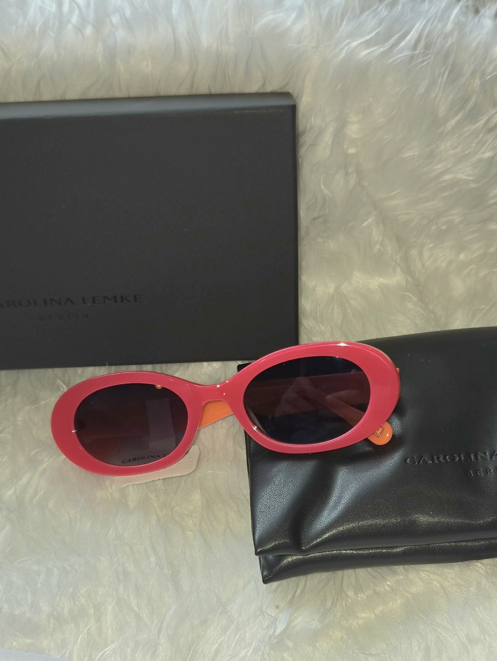 Carolina Lemke Berlin Tulip Hot Pink And Orange Oval Sunglasses With Luxury Case